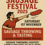 Harwich Sausage Festival 2025 poster showing sausage throwing and pub trail