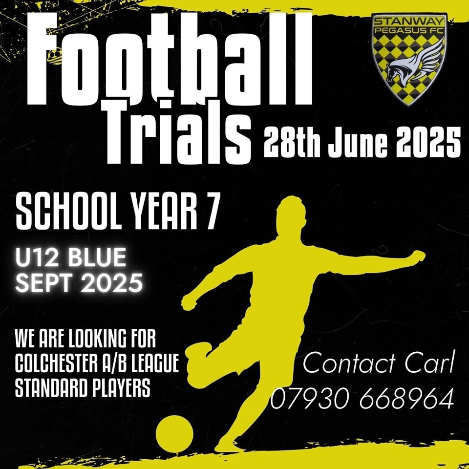 π Stanway Pegasus FC U12 Football Trials β Colchester Talent Wanted! 1 π Stanway Pegasus FC U12 Football Trials β Colchester Talent Wanted!