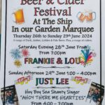 Official poster for Summer Beer & Cider Festival 2024 at The Ship featuring live music and cider