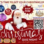 CHRISTMAS MARKET 3 Christmas Quiz Night poster featuring festive decorations.